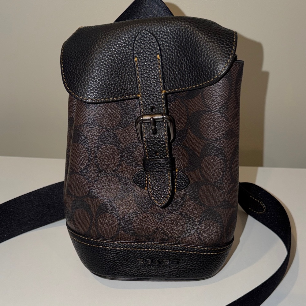 Coach Brown and Black Signature Mini Backpack Crossbody